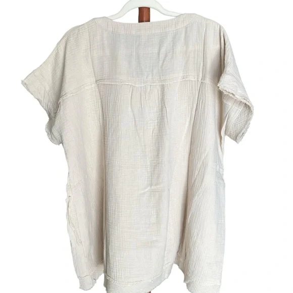 Zenana Gauze Top BONE NEW  gauzy cotton Short Sleeve - Picture 4 of 5